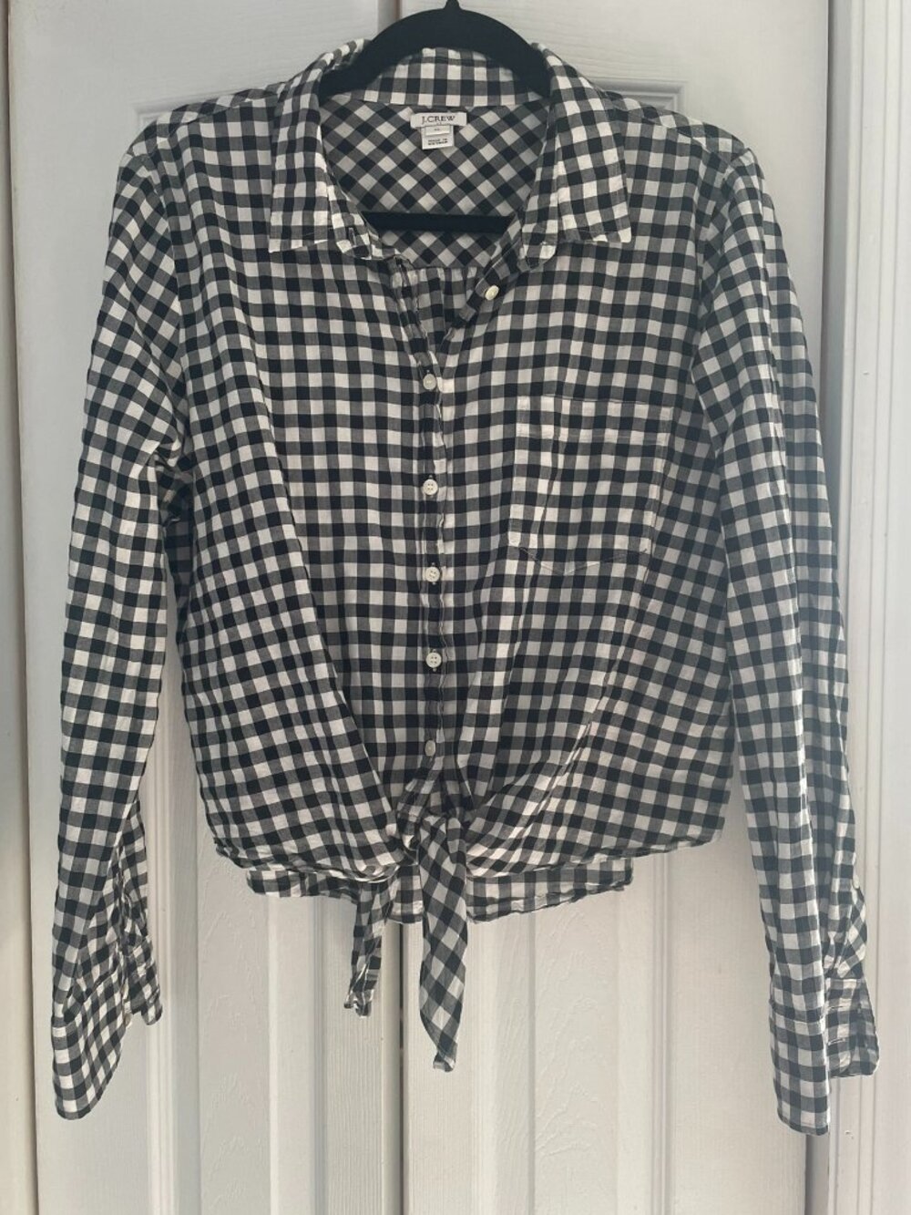 J CREW Gingham Tie-Front Blouse Cropped XL
